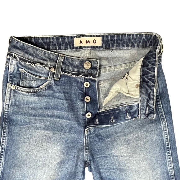 ANTHROPOLOGIE AMO BABE RIO VISTA HIGH RISE BUTTON FLY FRAYED HEM CROPPED JEANS - Picture 6 of 15